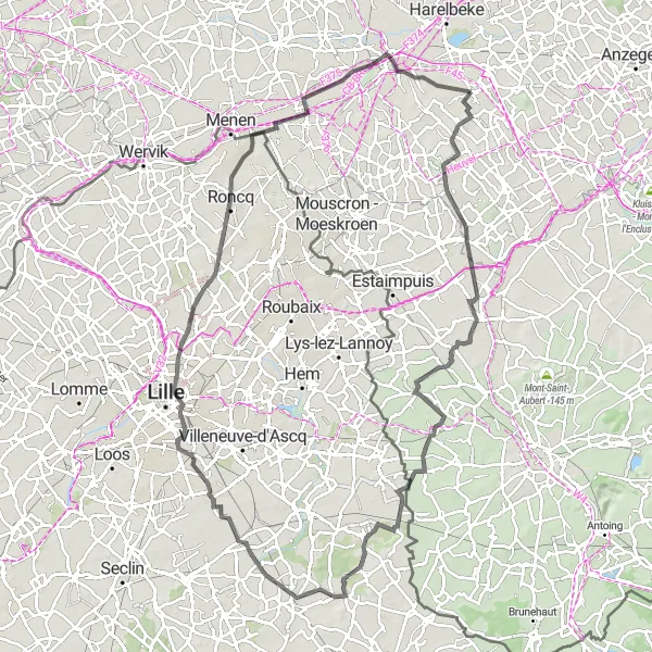 Map miniature of "Zwevegem Road Adventure" cycling inspiration in Prov. West-Vlaanderen, Belgium. Generated by Tarmacs.app cycling route planner