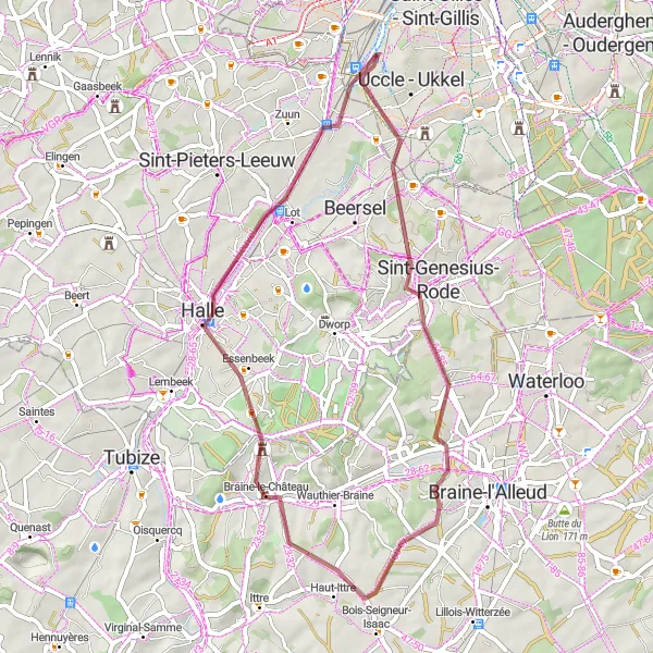 Miniatuurkaart van de fietsinspiratie "Forest - Vorst naar Ruisbroek" in Région de Bruxelles-Capitale/ Brussels Hoofdstedelijk Gewest, Belgium. Gemaakt door de Tarmacs.app fietsrouteplanner