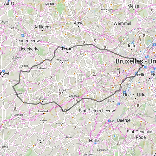 Map miniature of "Gooik Castle Loop" cycling inspiration in Région de Bruxelles-Capitale/ Brussels Hoofdstedelijk Gewest, Belgium. Generated by Tarmacs.app cycling route planner