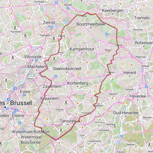 Map miniature of "Gravel Adventure: Woluwe-Saint-Pierre loop" cycling inspiration in Région de Bruxelles-Capitale/ Brussels Hoofdstedelijk Gewest, Belgium. Generated by Tarmacs.app cycling route planner