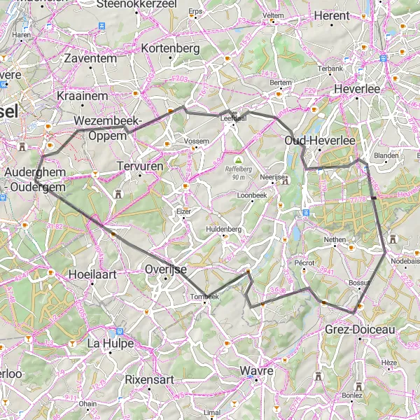 Miniatuurkaart van de fietsinspiratie "Tocht naar Vaalbeek en Overijse" in Région de Bruxelles-Capitale/ Brussels Hoofdstedelijk Gewest, Belgium. Gemaakt door de Tarmacs.app fietsrouteplanner