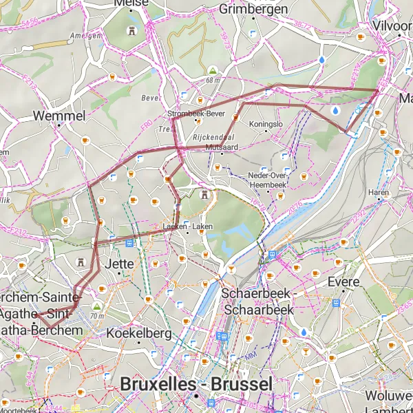 Map miniature of "The Atomium Gravel Tour" cycling inspiration in Région de Bruxelles-Capitale/ Brussels Hoofdstedelijk Gewest, Belgium. Generated by Tarmacs.app cycling route planner