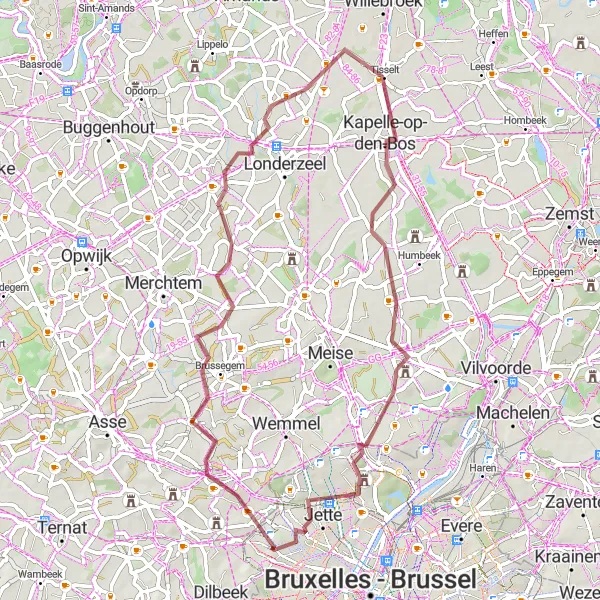 Miniature de la carte de l'inspiration cycliste "Randonnée Nature Gravel" dans la Région de Bruxelles-Capitale/ Brussels Hoofdstedelijk Gewest, Belgium. Générée par le planificateur d'itinéraire cycliste Tarmacs.app