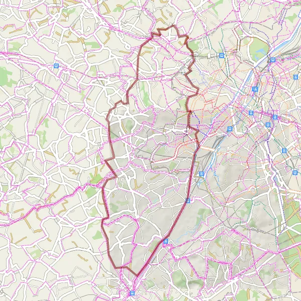 Map miniature of "Gravel Ride to Relegem" cycling inspiration in Région de Bruxelles-Capitale/ Brussels Hoofdstedelijk Gewest, Belgium. Generated by Tarmacs.app cycling route planner