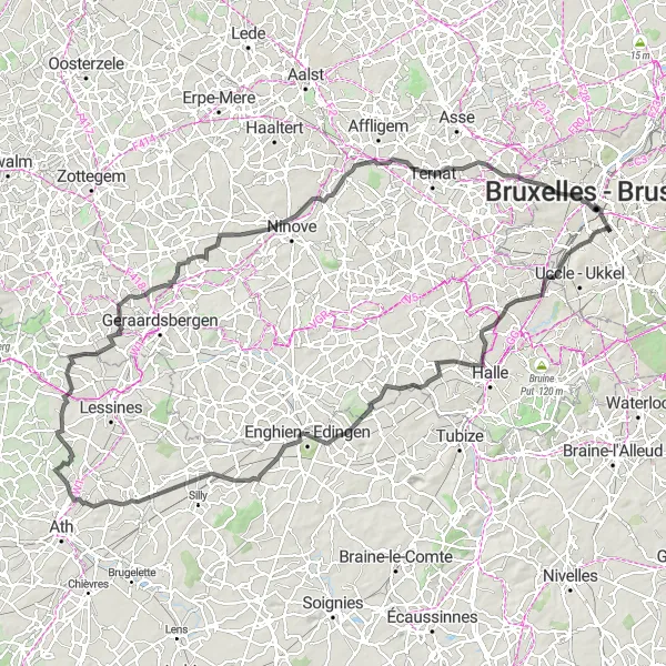 Map miniature of "The Flotsenberg Loop" cycling inspiration in Région de Bruxelles-Capitale/ Brussels Hoofdstedelijk Gewest, Belgium. Generated by Tarmacs.app cycling route planner