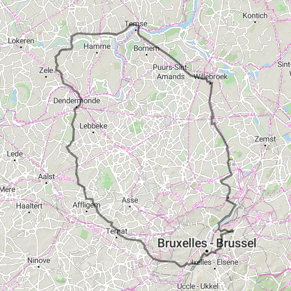 Miniature de la carte de l'inspiration cycliste "Parcours des Châteaux et Abbayes" dans la Région de Bruxelles-Capitale/ Brussels Hoofdstedelijk Gewest, Belgium. Générée par le planificateur d'itinéraire cycliste Tarmacs.app