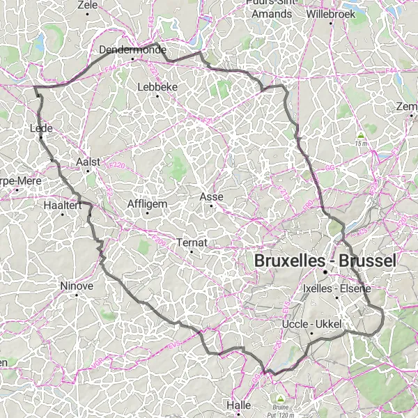 Map miniature of "Boitsfort - Bosvoorde - Oudergem Road Route" cycling inspiration in Région de Bruxelles-Capitale/ Brussels Hoofdstedelijk Gewest, Belgium. Generated by Tarmacs.app cycling route planner
