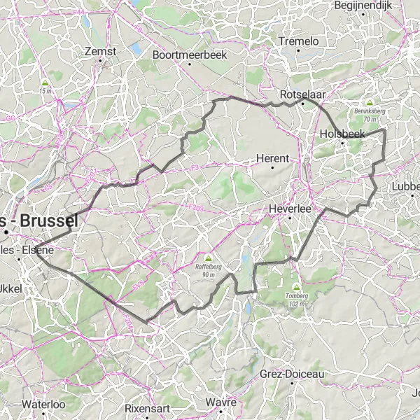 Map miniature of "The Road to Stoclet Palace" cycling inspiration in Région de Bruxelles-Capitale/ Brussels Hoofdstedelijk Gewest, Belgium. Generated by Tarmacs.app cycling route planner