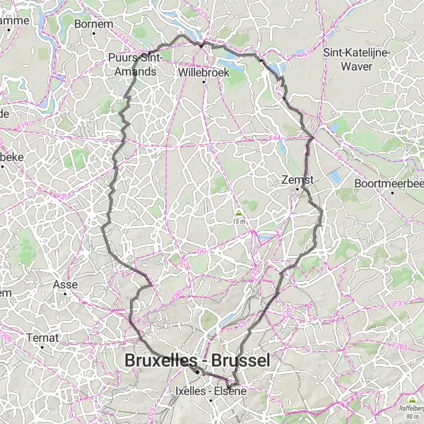 Map miniature of "Brussels City Tour" cycling inspiration in Région de Bruxelles-Capitale/ Brussels Hoofdstedelijk Gewest, Belgium. Generated by Tarmacs.app cycling route planner