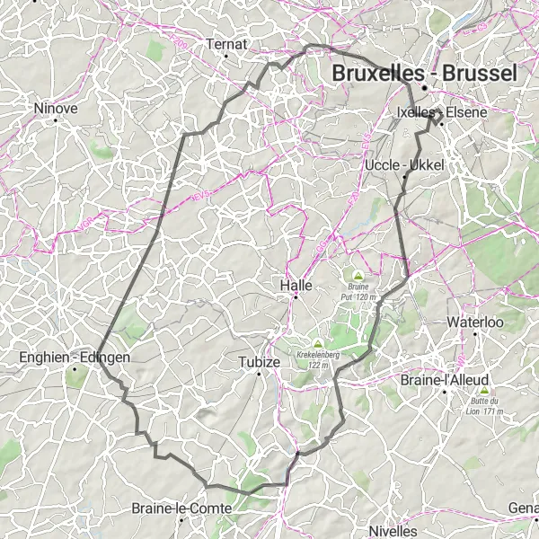 Miniature de la carte de l'inspiration cycliste "Rognon Road Trip" dans la Région de Bruxelles-Capitale/ Brussels Hoofdstedelijk Gewest, Belgium. Générée par le planificateur d'itinéraire cycliste Tarmacs.app