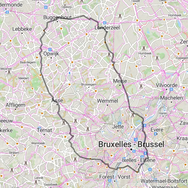 Map miniature of "Ixelles to Schaerbeek Connection" cycling inspiration in Région de Bruxelles-Capitale/ Brussels Hoofdstedelijk Gewest, Belgium. Generated by Tarmacs.app cycling route planner