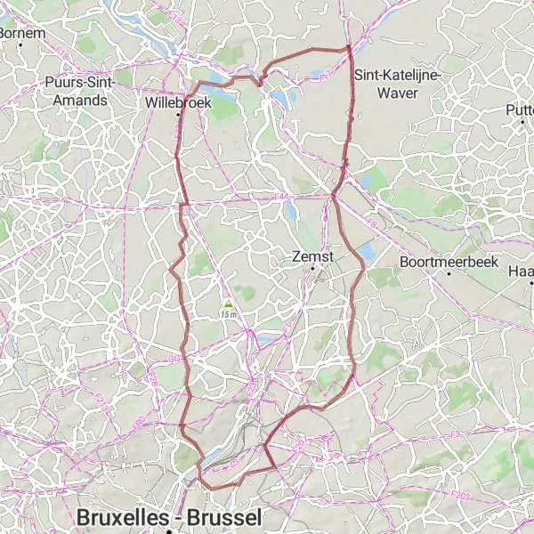 Miniatuurkaart van de fietsinspiratie "Gravelroute naar Vilvoorde en Perk" in Région de Bruxelles-Capitale/ Brussels Hoofdstedelijk Gewest, Belgium. Gemaakt door de Tarmacs.app fietsrouteplanner