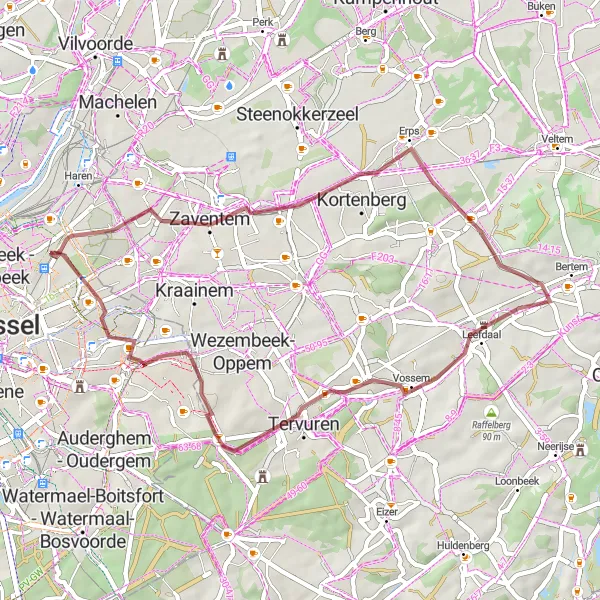 Map miniature of "Evere - Zaventem - Spotter Point 01/19 - Sint-Verona - Tervuren - Evere Gravel Route" cycling inspiration in Région de Bruxelles-Capitale/ Brussels Hoofdstedelijk Gewest, Belgium. Generated by Tarmacs.app cycling route planner