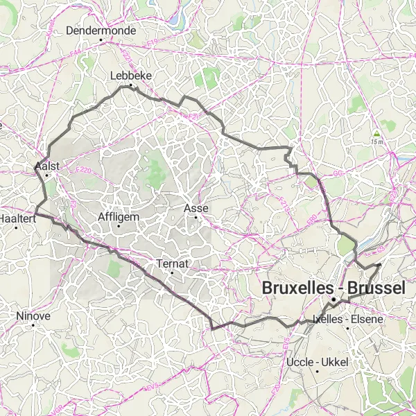 Miniature de la carte de l'inspiration cycliste "Les Collines de Bruxelles" dans la Région de Bruxelles-Capitale/ Brussels Hoofdstedelijk Gewest, Belgium. Générée par le planificateur d'itinéraire cycliste Tarmacs.app