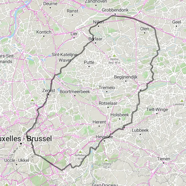 Karten-Miniaturansicht der Radinspiration "Epische Radtour durch die belgische Landschaft" in Région de Bruxelles-Capitale/ Brussels Hoofdstedelijk Gewest, Belgium. Erstellt vom Tarmacs.app-Routenplaner für Radtouren