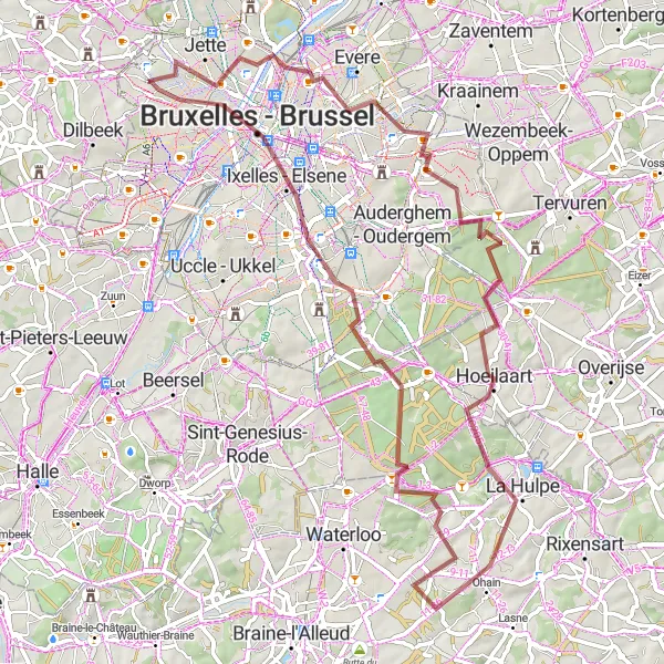 Miniatuurkaart van de fietsinspiratie "La Dalle naar Koekelberg Gravel Route" in Région de Bruxelles-Capitale/ Brussels Hoofdstedelijk Gewest, Belgium. Gemaakt door de Tarmacs.app fietsrouteplanner