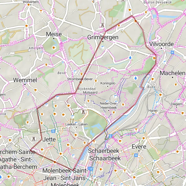 Miniatuurkaart van de fietsinspiratie "Atomium naar Koekelberg Gravel Route" in Région de Bruxelles-Capitale/ Brussels Hoofdstedelijk Gewest, Belgium. Gemaakt door de Tarmacs.app fietsrouteplanner