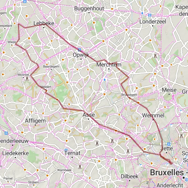 Miniatuurkaart van de fietsinspiratie "Gravelroute naar Jette" in Région de Bruxelles-Capitale/ Brussels Hoofdstedelijk Gewest, Belgium. Gemaakt door de Tarmacs.app fietsrouteplanner