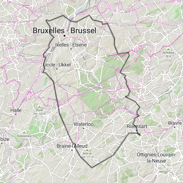 Map miniature of "The Ultimate Road Cycling Adventure" cycling inspiration in Région de Bruxelles-Capitale/ Brussels Hoofdstedelijk Gewest, Belgium. Generated by Tarmacs.app cycling route planner