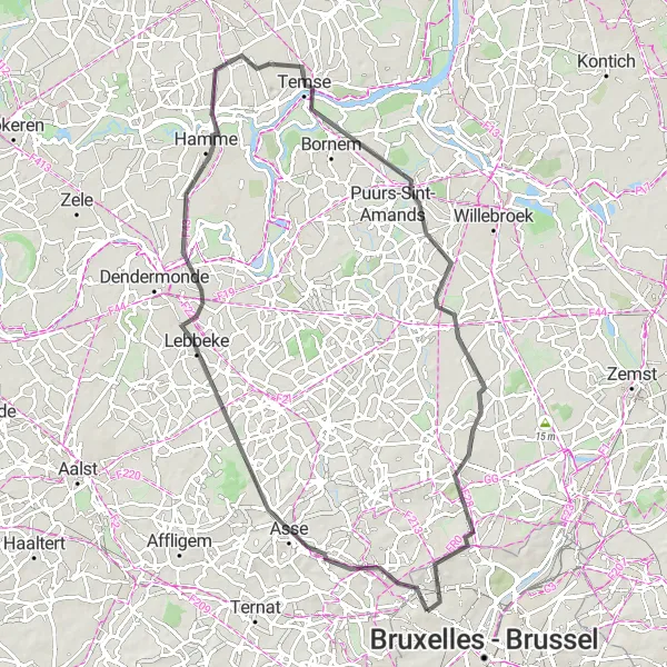 Map miniature of "Escape to the Countryside" cycling inspiration in Région de Bruxelles-Capitale/ Brussels Hoofdstedelijk Gewest, Belgium. Generated by Tarmacs.app cycling route planner