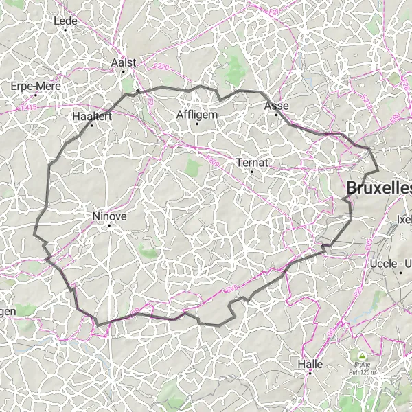 Map miniature of "Ganshoren - Dilbeek - Pepingen - Congoberg" cycling inspiration in Région de Bruxelles-Capitale/ Brussels Hoofdstedelijk Gewest, Belgium. Generated by Tarmacs.app cycling route planner