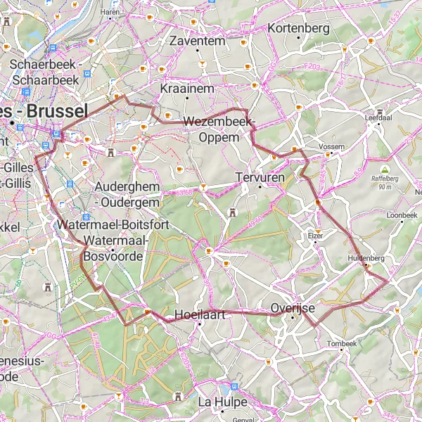 Miniatuurkaart van de fietsinspiratie "Gravelroute Wezembeek-Oppem naar Borne" in Région de Bruxelles-Capitale/ Brussels Hoofdstedelijk Gewest, Belgium. Gemaakt door de Tarmacs.app fietsrouteplanner