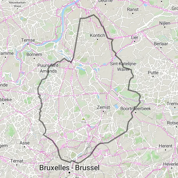 Miniatuurkaart van de fietsinspiratie "Verkenningstocht door de groene regio rondom Brussel" in Région de Bruxelles-Capitale/ Brussels Hoofdstedelijk Gewest, Belgium. Gemaakt door de Tarmacs.app fietsrouteplanner