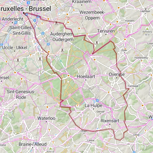 Miniatuurkaart van de fietsinspiratie "Gravelroute via Etterbeek en Rixensart" in Région de Bruxelles-Capitale/ Brussels Hoofdstedelijk Gewest, Belgium. Gemaakt door de Tarmacs.app fietsrouteplanner