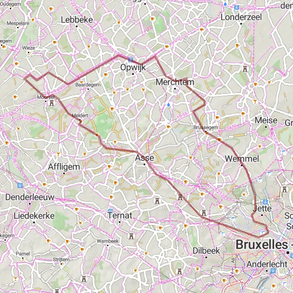 Map miniature of "Gravel Route from Koekelberg to Opwijk" cycling inspiration in Région de Bruxelles-Capitale/ Brussels Hoofdstedelijk Gewest, Belgium. Generated by Tarmacs.app cycling route planner