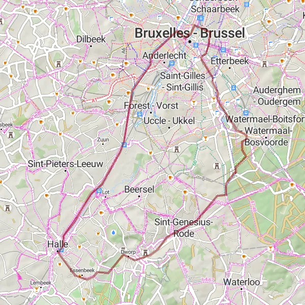 Miniatuurkaart van de fietsinspiratie "Rondrit van Saint-Gilles naar Halle" in Région de Bruxelles-Capitale/ Brussels Hoofdstedelijk Gewest, Belgium. Gemaakt door de Tarmacs.app fietsrouteplanner