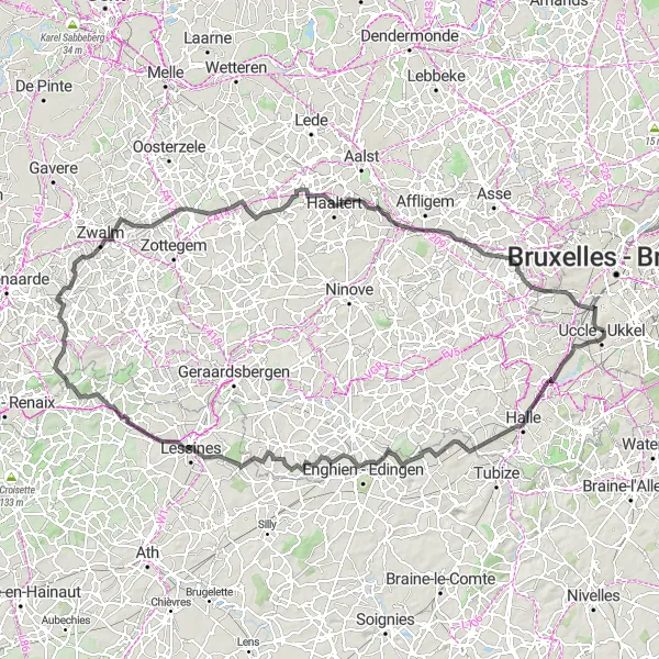 Map miniature of "Uccle - Porphyre (CUP)" cycling inspiration in Région de Bruxelles-Capitale/ Brussels Hoofdstedelijk Gewest, Belgium. Generated by Tarmacs.app cycling route planner