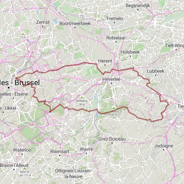 Miniatuurkaart van de fietsinspiratie "Gravelroute naar Woluwe-Saint-Lambert" in Région de Bruxelles-Capitale/ Brussels Hoofdstedelijk Gewest, Belgium. Gemaakt door de Tarmacs.app fietsrouteplanner