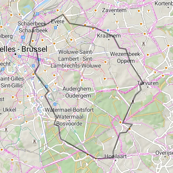 Miniatuurkaart van de fietsinspiratie "Wegroute door Tervuren en Etterbeek" in Région de Bruxelles-Capitale/ Brussels Hoofdstedelijk Gewest, Belgium. Gemaakt door de Tarmacs.app fietsrouteplanner