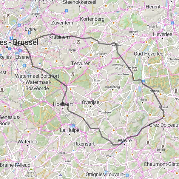 Miniatuurkaart van de fietsinspiratie "Fietsroute door Hoeilaart en Auderghem" in Région de Bruxelles-Capitale/ Brussels Hoofdstedelijk Gewest, Belgium. Gemaakt door de Tarmacs.app fietsrouteplanner