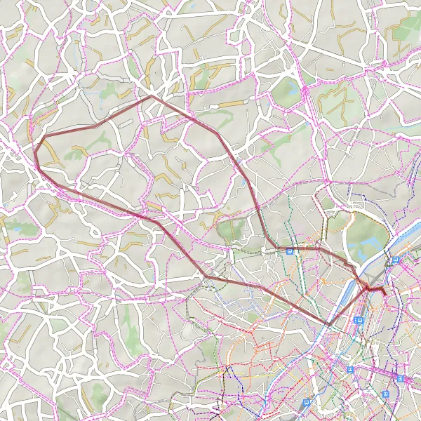 Map miniature of "Gravel Route" cycling inspiration in Région de Bruxelles-Capitale/ Brussels Hoofdstedelijk Gewest, Belgium. Generated by Tarmacs.app cycling route planner