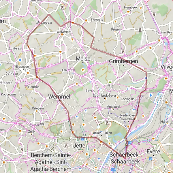 Miniatuurkaart van de fietsinspiratie "Gravelroute door Vlaams Brabant" in Région de Bruxelles-Capitale/ Brussels Hoofdstedelijk Gewest, Belgium. Gemaakt door de Tarmacs.app fietsrouteplanner