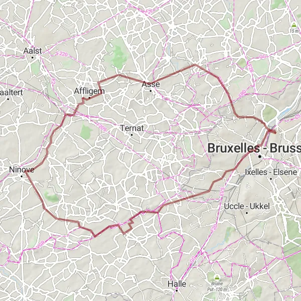 Miniatuurkaart van de fietsinspiratie "Gravelroute door Anderlecht, Ninove en Laeken" in Région de Bruxelles-Capitale/ Brussels Hoofdstedelijk Gewest, Belgium. Gemaakt door de Tarmacs.app fietsrouteplanner