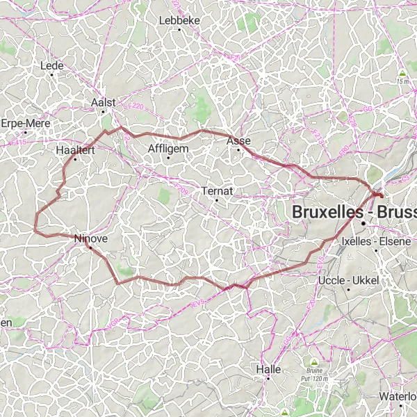 Map miniature of "Gravel Experience in Gooik" cycling inspiration in Région de Bruxelles-Capitale/ Brussels Hoofdstedelijk Gewest, Belgium. Generated by Tarmacs.app cycling route planner