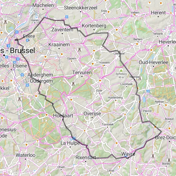 Map miniature of "Evere to Auderghem Scenic Route" cycling inspiration in Région de Bruxelles-Capitale/ Brussels Hoofdstedelijk Gewest, Belgium. Generated by Tarmacs.app cycling route planner