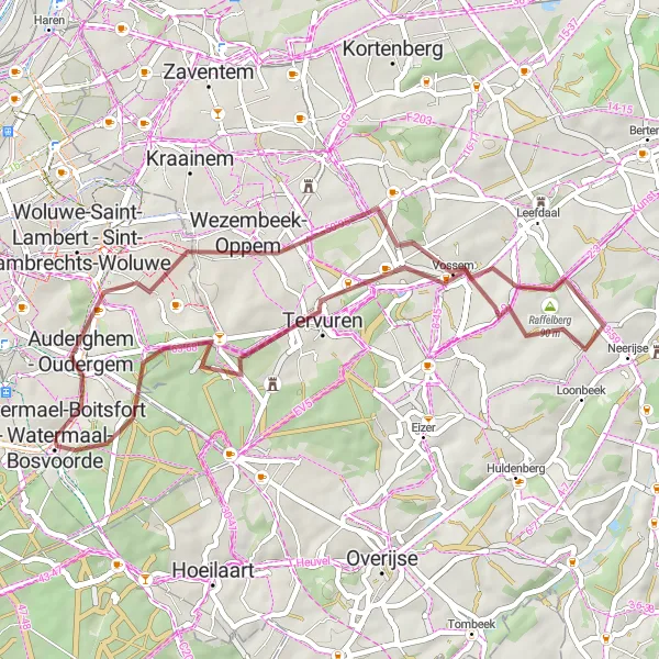 Map miniature of "Tervuren Gravel Adventure" cycling inspiration in Région de Bruxelles-Capitale/ Brussels Hoofdstedelijk Gewest, Belgium. Generated by Tarmacs.app cycling route planner