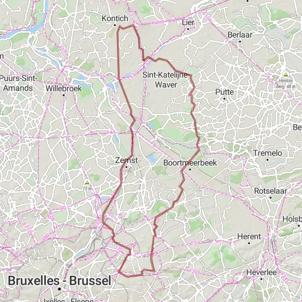 Map miniature of "Gravel Adventure Around Vilvoorde" cycling inspiration in Région de Bruxelles-Capitale/ Brussels Hoofdstedelijk Gewest, Belgium. Generated by Tarmacs.app cycling route planner