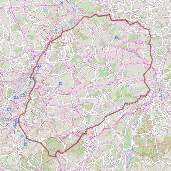 Map miniature of "Gravel Adventure" cycling inspiration in Région de Bruxelles-Capitale/ Brussels Hoofdstedelijk Gewest, Belgium. Generated by Tarmacs.app cycling route planner