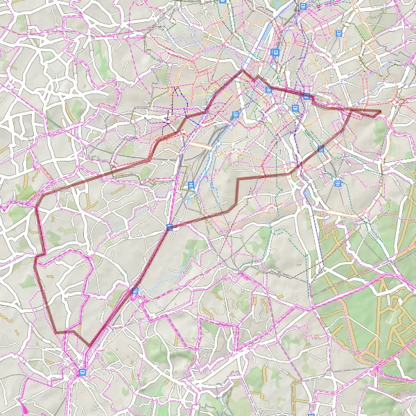 Miniatuurkaart van de fietsinspiratie "Gravelroute via Flotsenberg en Anderlecht" in Région de Bruxelles-Capitale/ Brussels Hoofdstedelijk Gewest, Belgium. Gemaakt door de Tarmacs.app fietsrouteplanner