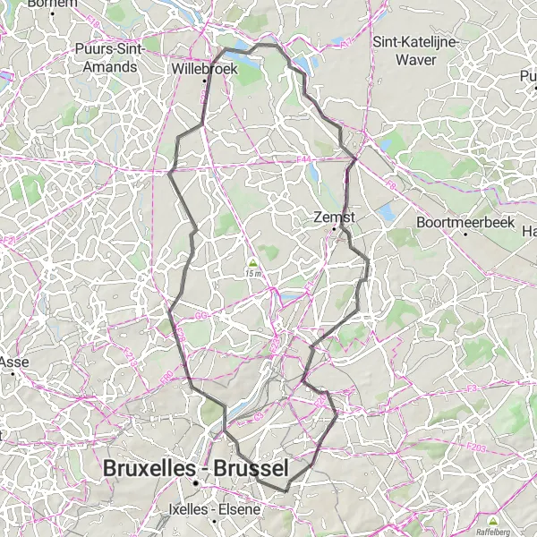 Map miniature of "Vilvoorde Hill Adventure" cycling inspiration in Région de Bruxelles-Capitale/ Brussels Hoofdstedelijk Gewest, Belgium. Generated by Tarmacs.app cycling route planner