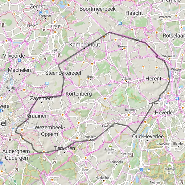 Map miniature of "Zaventem to Woluwe-Saint-Pierre" cycling inspiration in Région de Bruxelles-Capitale/ Brussels Hoofdstedelijk Gewest, Belgium. Generated by Tarmacs.app cycling route planner