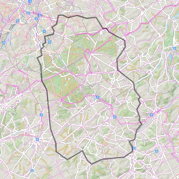 Map miniature of "Loop to Waterloo" cycling inspiration in Région de Bruxelles-Capitale/ Brussels Hoofdstedelijk Gewest, Belgium. Generated by Tarmacs.app cycling route planner