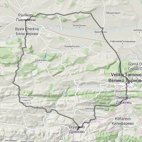 Map miniature of "Mountain Adventure to Resen" cycling inspiration in Severen tsentralen, Bulgaria. Generated by Tarmacs.app cycling route planner