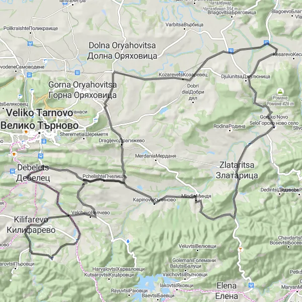 Map miniature of "Enchanting Villages and Natural Wonders" cycling inspiration in Severen tsentralen, Bulgaria. Generated by Tarmacs.app cycling route planner