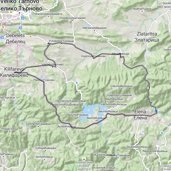 Map miniature of "Kilifarevo to Plakovo Cycling Route" cycling inspiration in Severen tsentralen, Bulgaria. Generated by Tarmacs.app cycling route planner