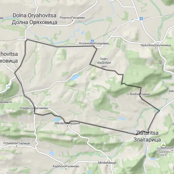 Map miniature of "Kozarevets - Zlataritsa - Merdania Road Cycling Tour" cycling inspiration in Severen tsentralen, Bulgaria. Generated by Tarmacs.app cycling route planner